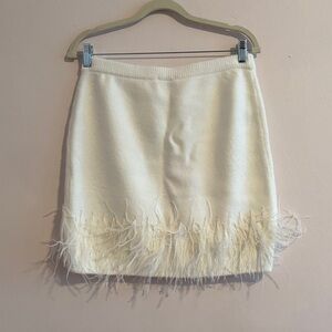 Cinq à Sept Cream Feathered Mini Skirt